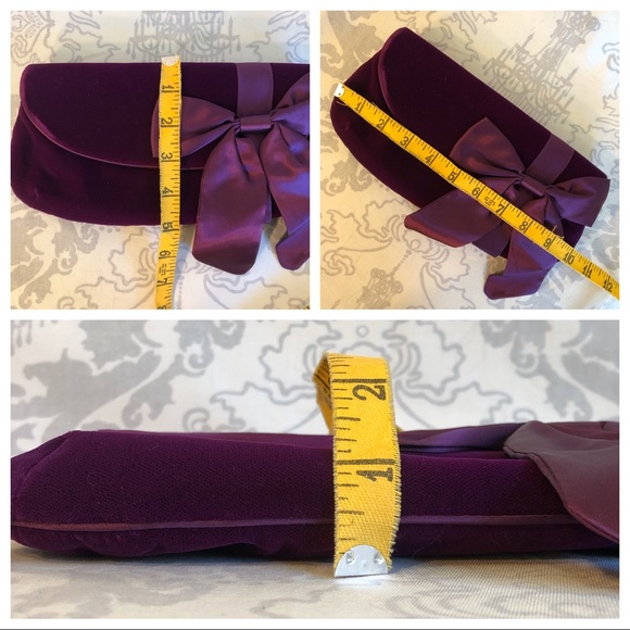 Faux Velvet Purple Clutch with Bow & Chain - Picture 8 of 8